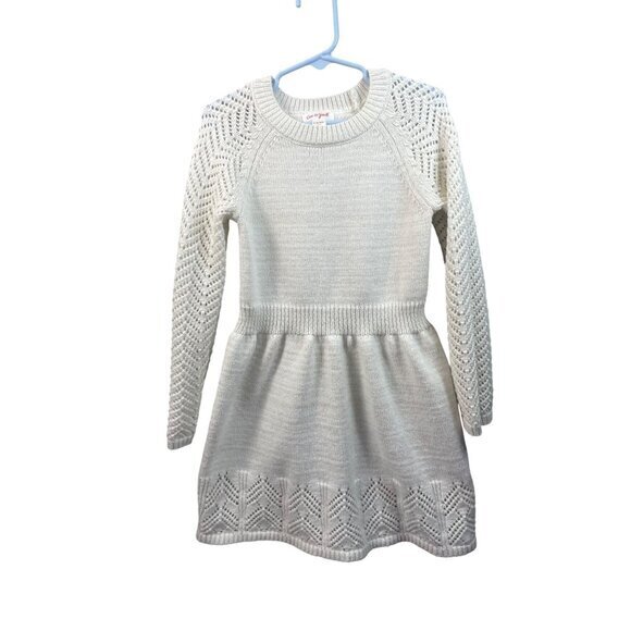 Cat & Jack Girls Ivory Knit Dress With Lace Sleeves & Hem Accent Size S (6/6X)‎ - Picture 1 of 10